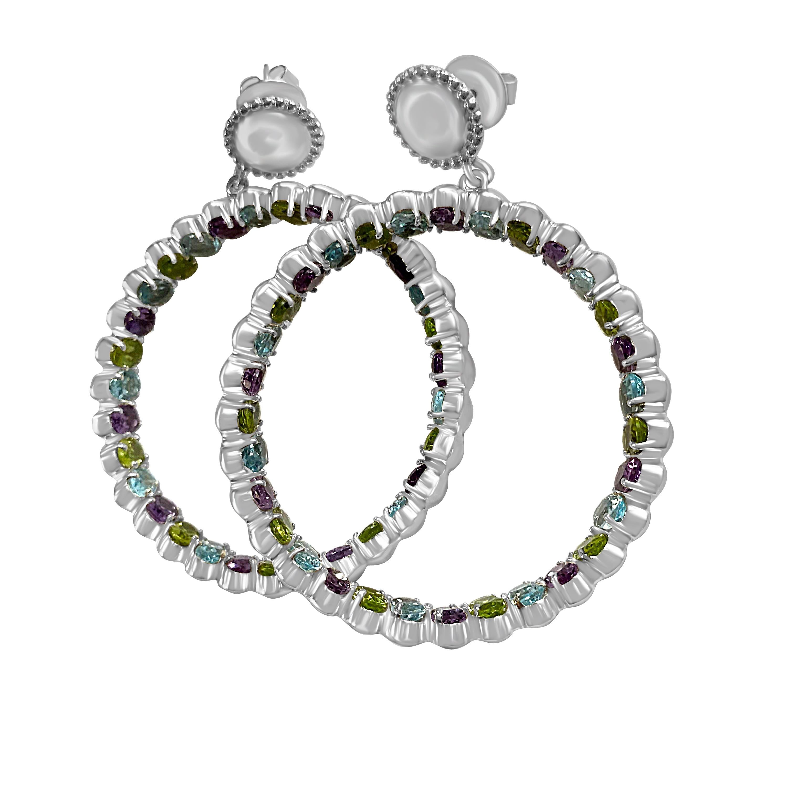 Twin Elegance Inner Beauty Gemstones Hoop Earrings In New Condition For Sale In JAMAICA, NY