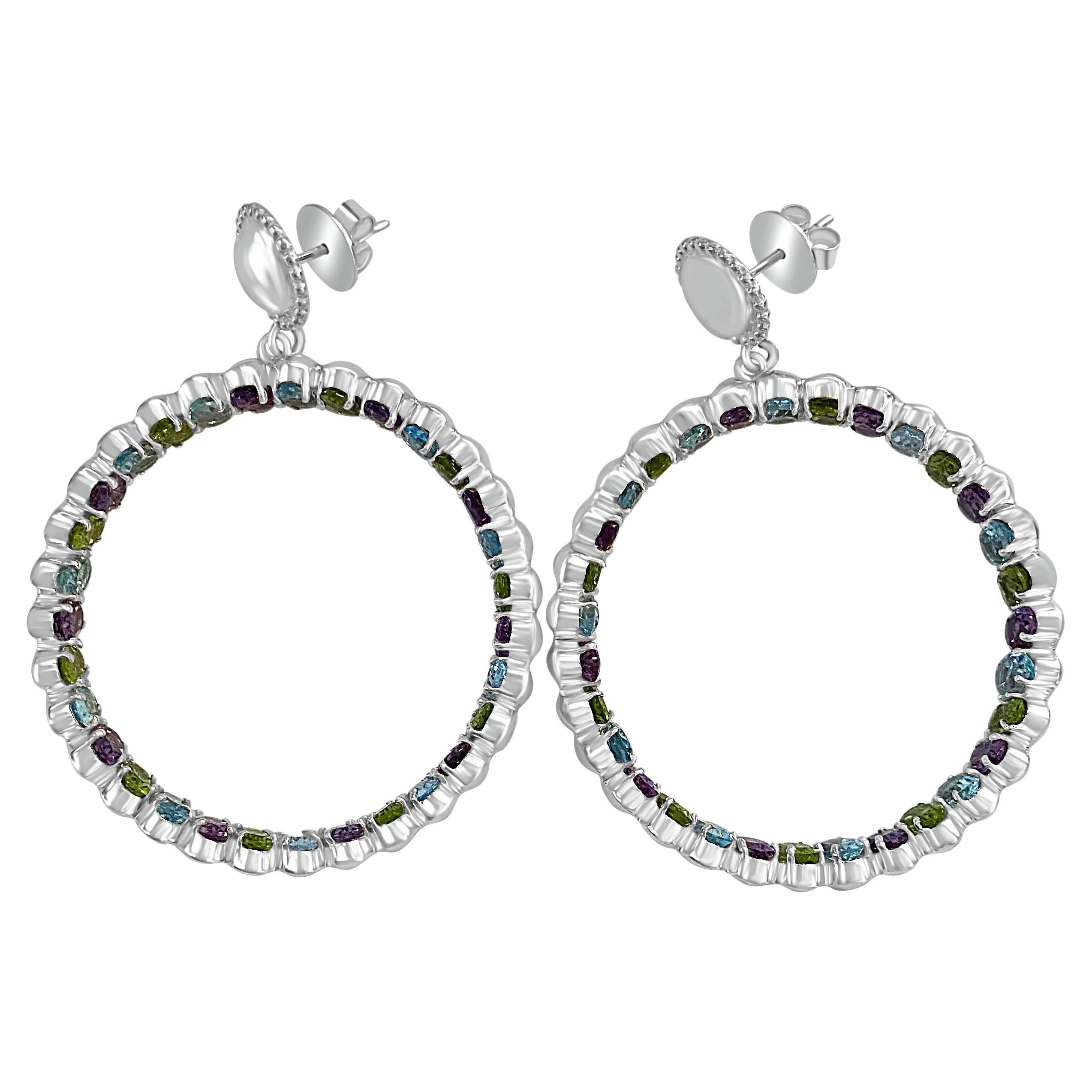 Twin Elegance Inner Beauty Gemstones Hoop Earrings For Sale