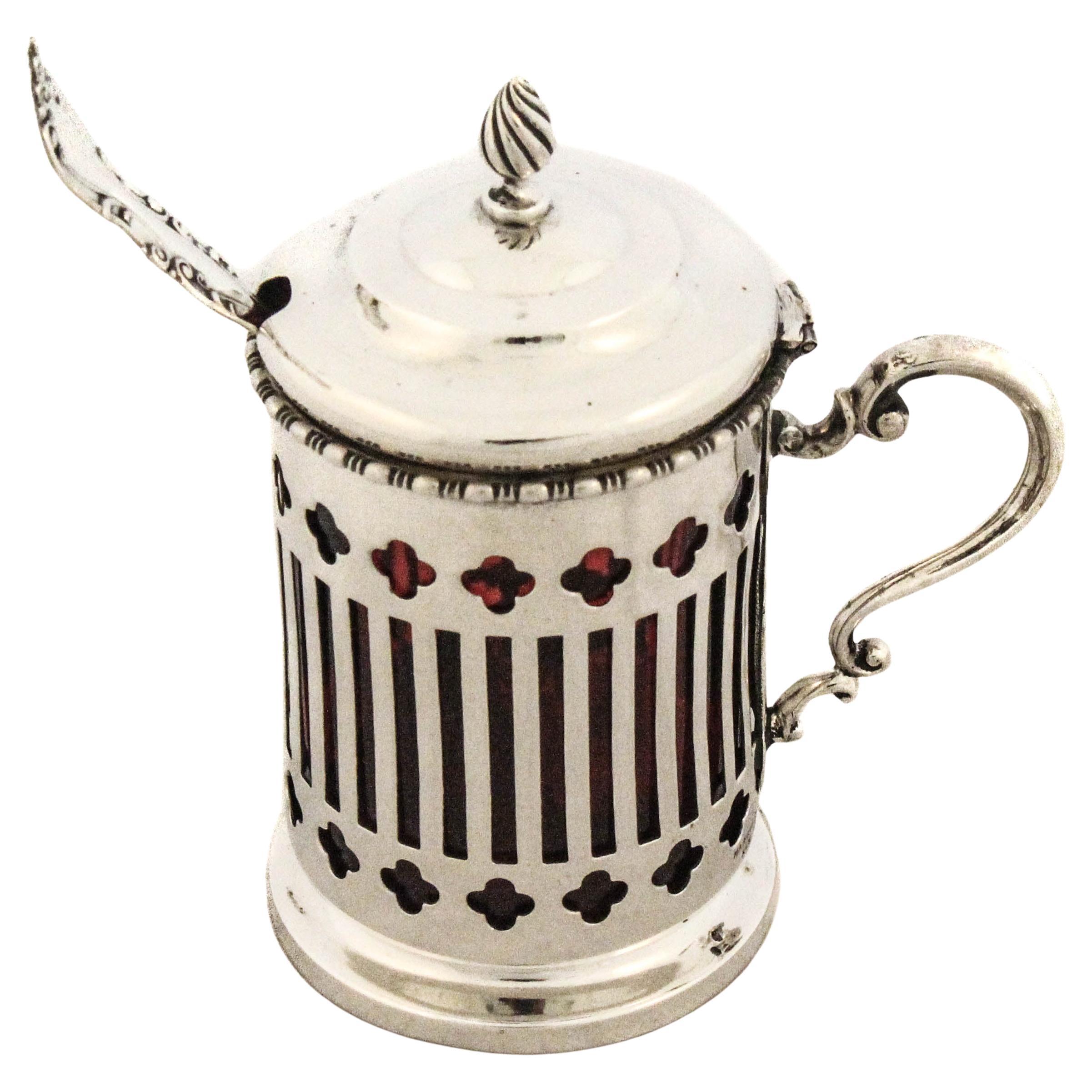 Sterling Silver Mustard Jar w/ Spoon