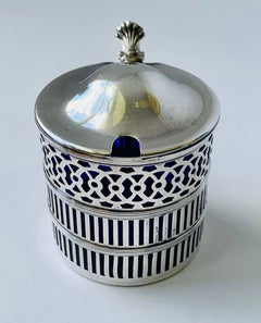 Sterling Silver Mustard Pot with a Cobalt Blue Glass Liner by  Webster Co.