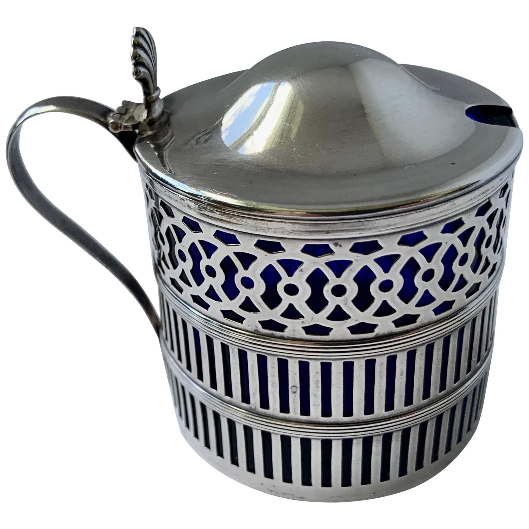  Sterling Silver Mustard Pot with a Cobalt Blue Glass Liner by  Webster Co.