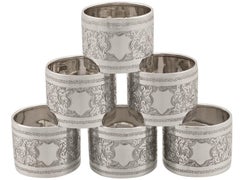 19th Century Sterling Silver Napkin Rings Set of Six Antique Victorian 1889