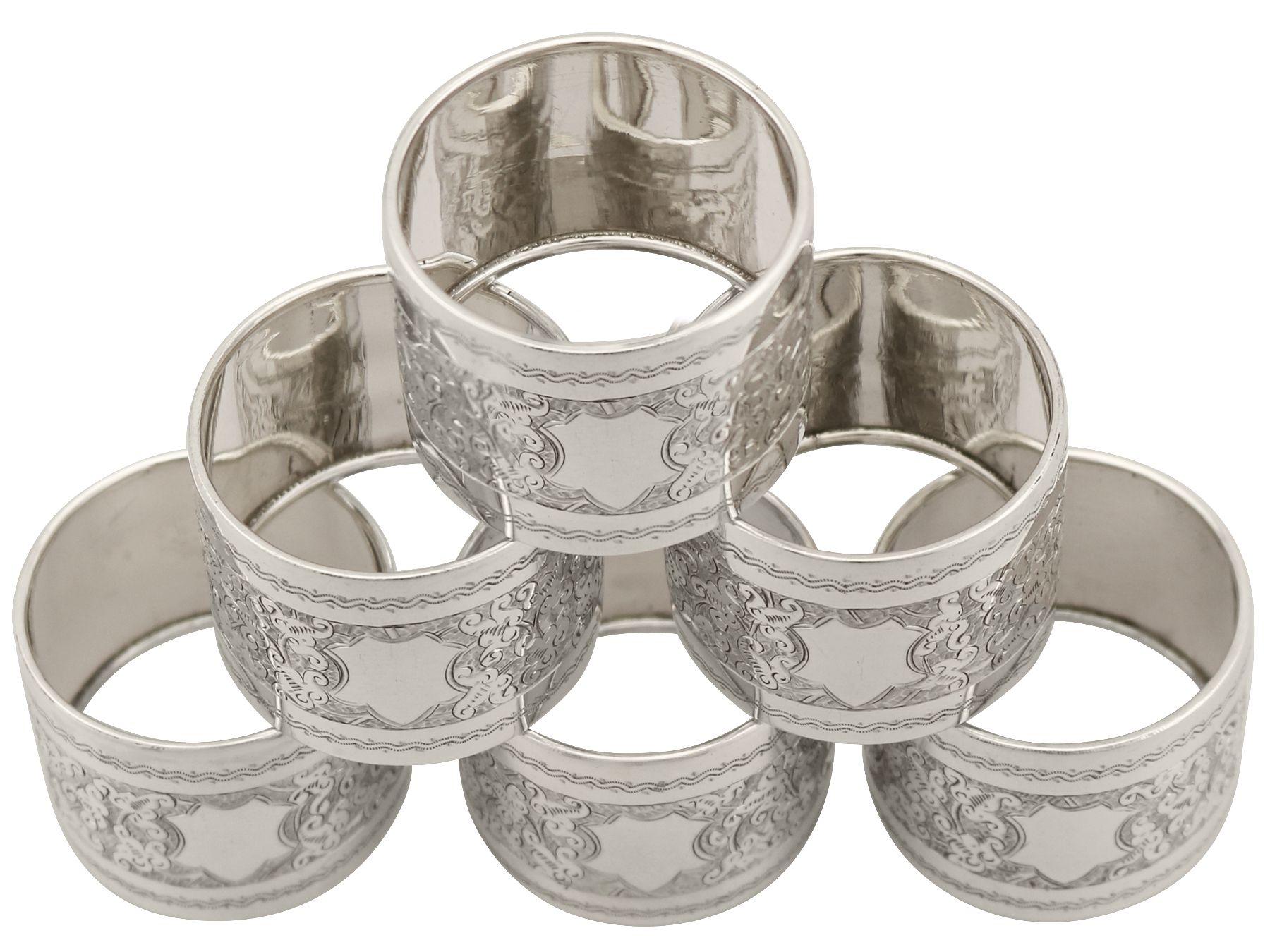 19th Century Sterling Silver Napkin Rings Set of Six Antique Victorian 1889 In Excellent Condition In Jesmond, Newcastle Upon Tyne