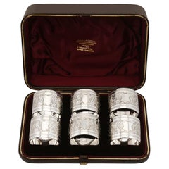 19th Century Sterling Silver Napkin Rings Set of Six Antique Victorian 1889