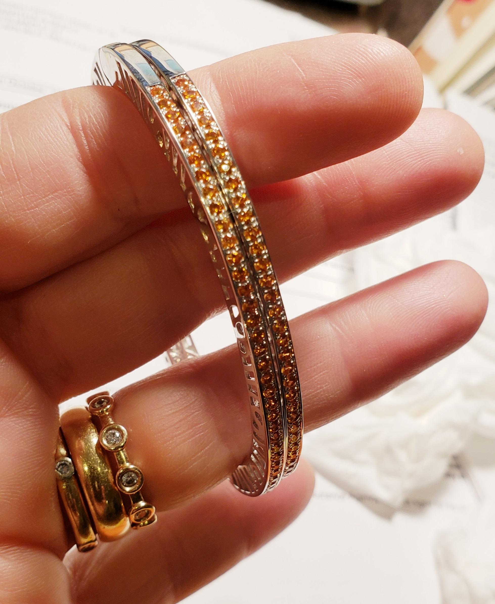Sterling Silver Narrow Stacking Cuff with Citrine Gemstones 2