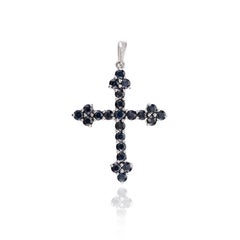 925 Silver Natural 5.58 CTW Blue Sapphire Cross Unisex Pendant Gift for Dad