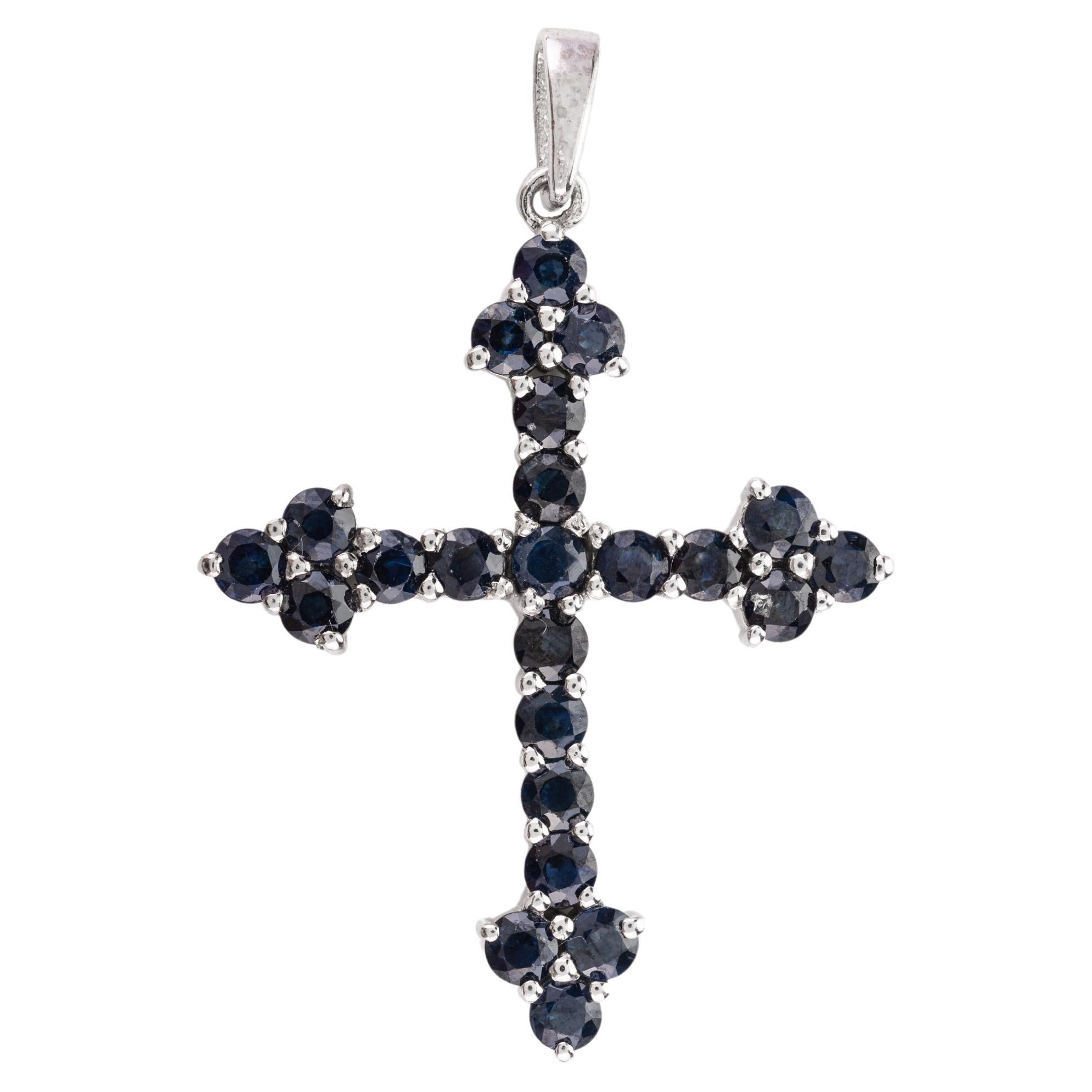 Sterling Silver Natural 5.58 CTW Blue Sapphire Cross Pendant Gifts