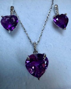 Sterling Silver & Natural Amethyst Suite Earring & Pendant with Chain