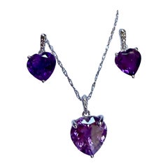 Sterling Silver & Natural Amethyst Suite Earring & Pendant with Chain