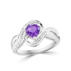 Sterling Silver & Natural Amethyst Suite Ring , Earring & Pendant with Chain
