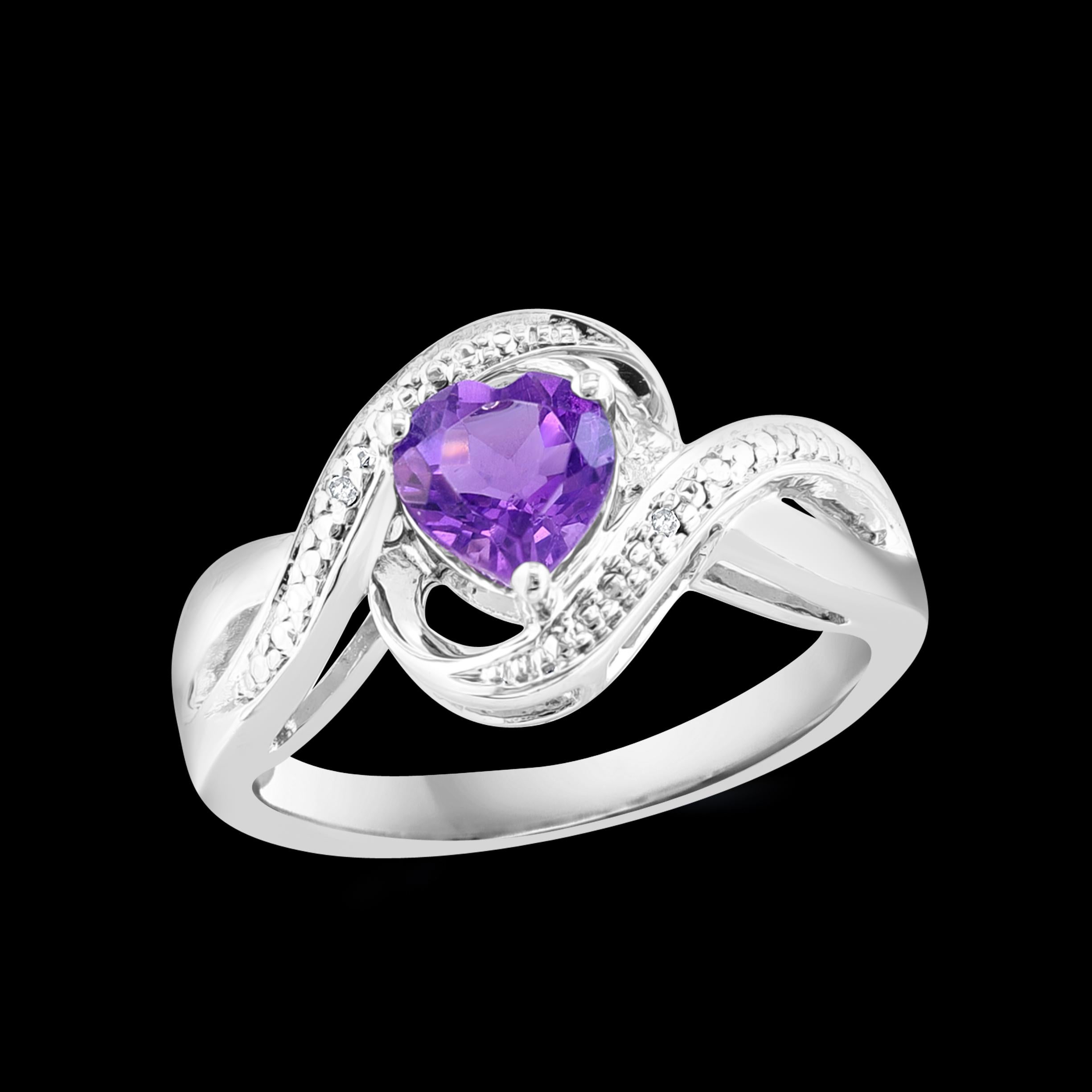 Cuore Anello, orecchino e ciondolo in argento sterling e ametista naturale con catena in vendita