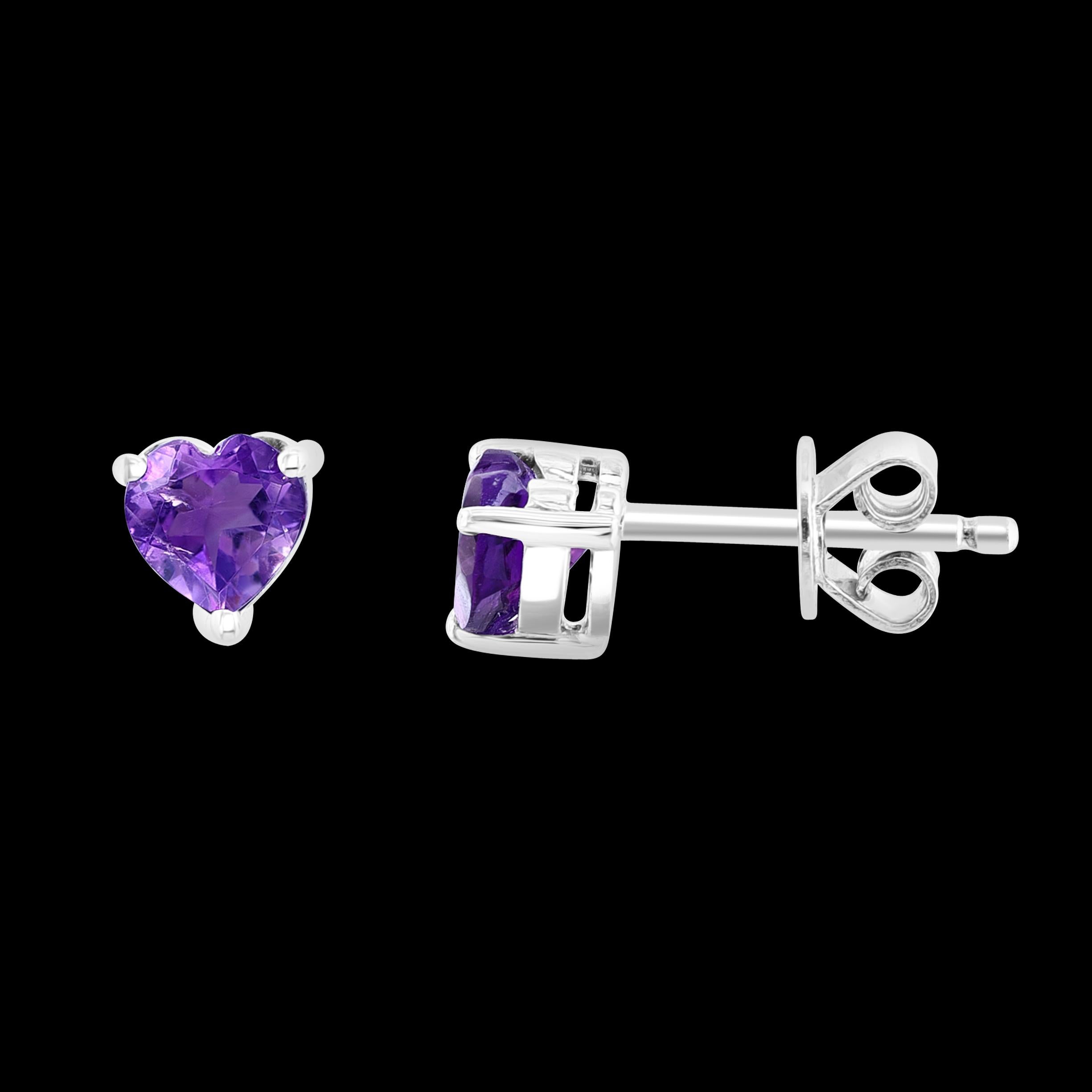 Heart Cut Sterling Silver & Natural Amethyst Suite Ring , Earring & Pendant with Chain For Sale