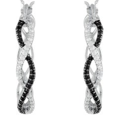 Sterling Silver Natural Black Spinel & 1/5 CTW Natural Diamond 24.3 mm Hoop Earr