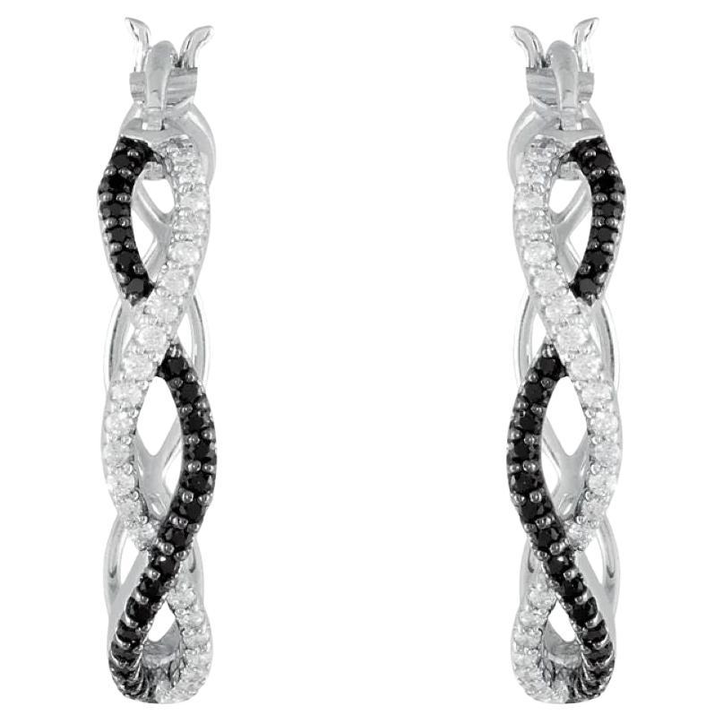 Sterling Silver Natural Black Spinel 
1/5 CTW Natural Diamond 24.3 mm Hoop Earr en venta