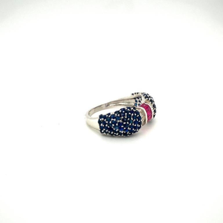 For Sale:  Sterling Silver Natural Blue Sapphire and Ruby Cocktail Ring with Diamonds 2