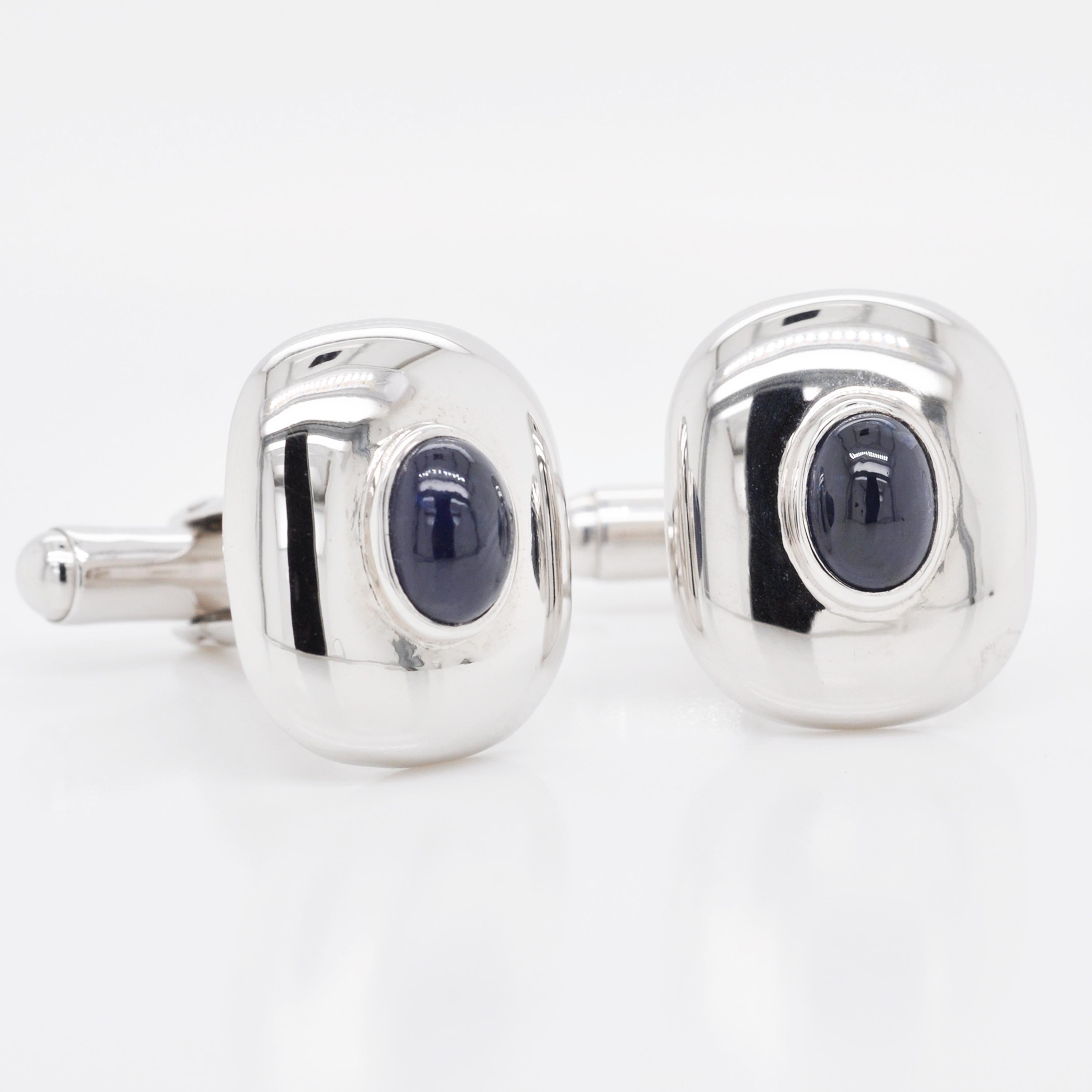 Contemporary Sterling Silver Natural Blue Sapphire Oval Antique Shape Cufflinks