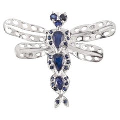 925 Sterling Silver Natural Blue Sapphire Dragonfly Brooch 