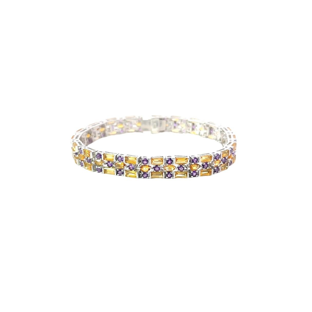 Art Deco Sterling Silver Natural Citrine and Amethyst Tennis Wedding Bracelet for Grandma For Sale
