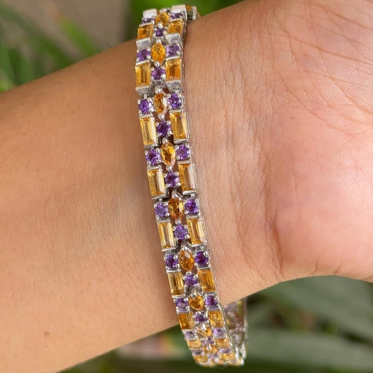 Sterling Silver Natural Citrine and Amethyst Tennis Wedding Bracelet for Grandma For Sale 1