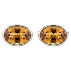 Boutons de manchette en argent Sterling Citrine Naturelle 10.50 Carat Oval Bezel Set Cufflinks
