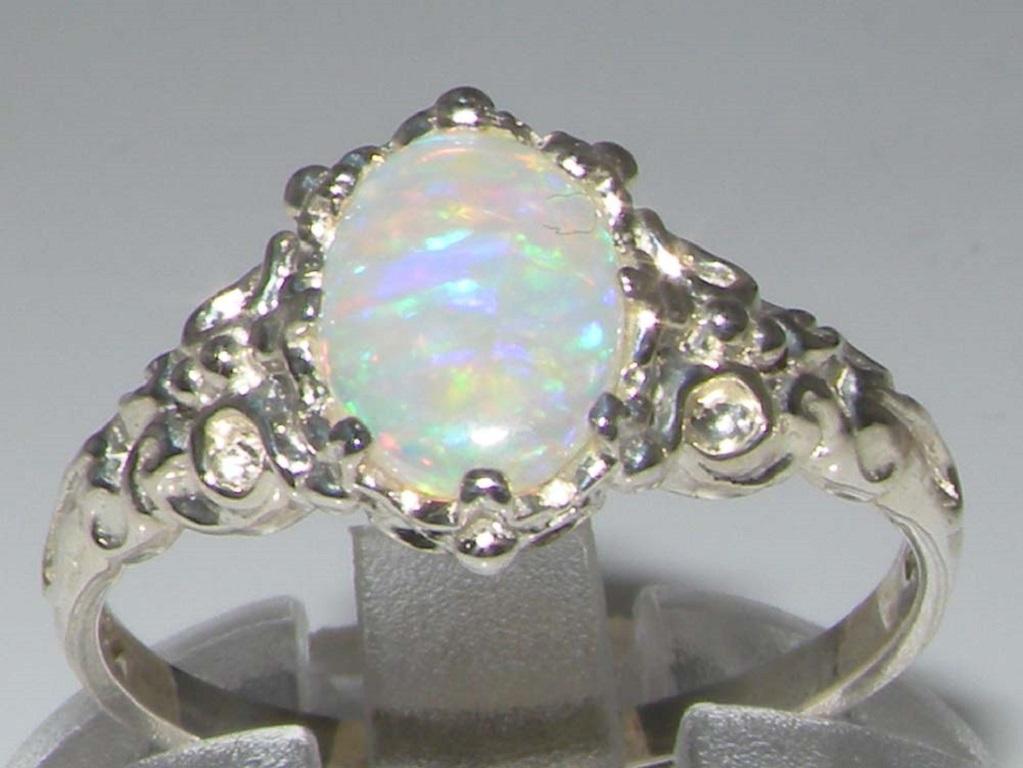For Sale:  Sterling Silver Natural Colorful Opal Vintage Inspired Solitaire Customizable 2