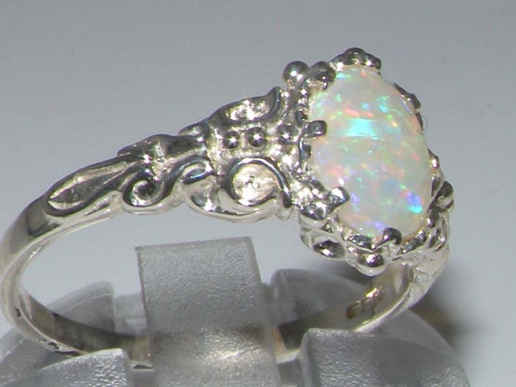 For Sale:  Sterling Silver Natural Colorful Opal Vintage Inspired Solitaire Customizable 3