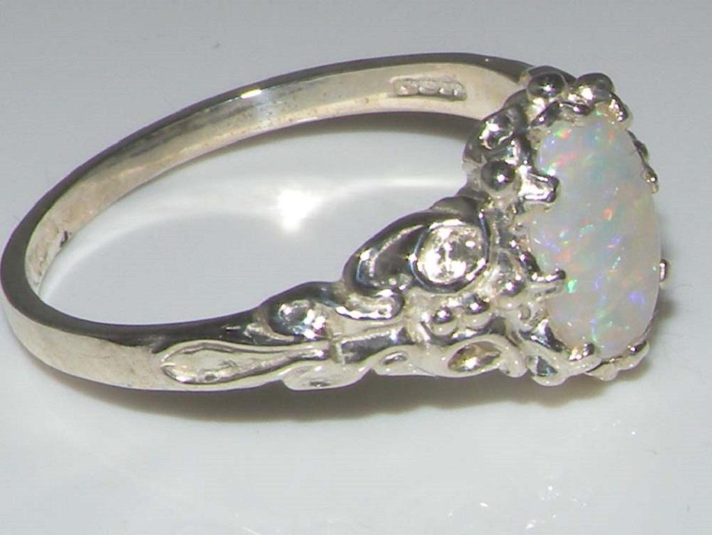 For Sale:  Sterling Silver Natural Colorful Opal Vintage Inspired Solitaire Customizable 4