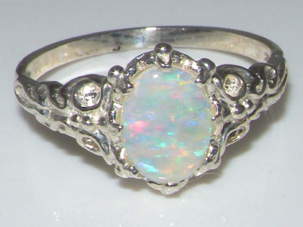 For Sale:  Sterling Silver Natural Colorful Opal Vintage Inspired Solitaire Customizable 5
