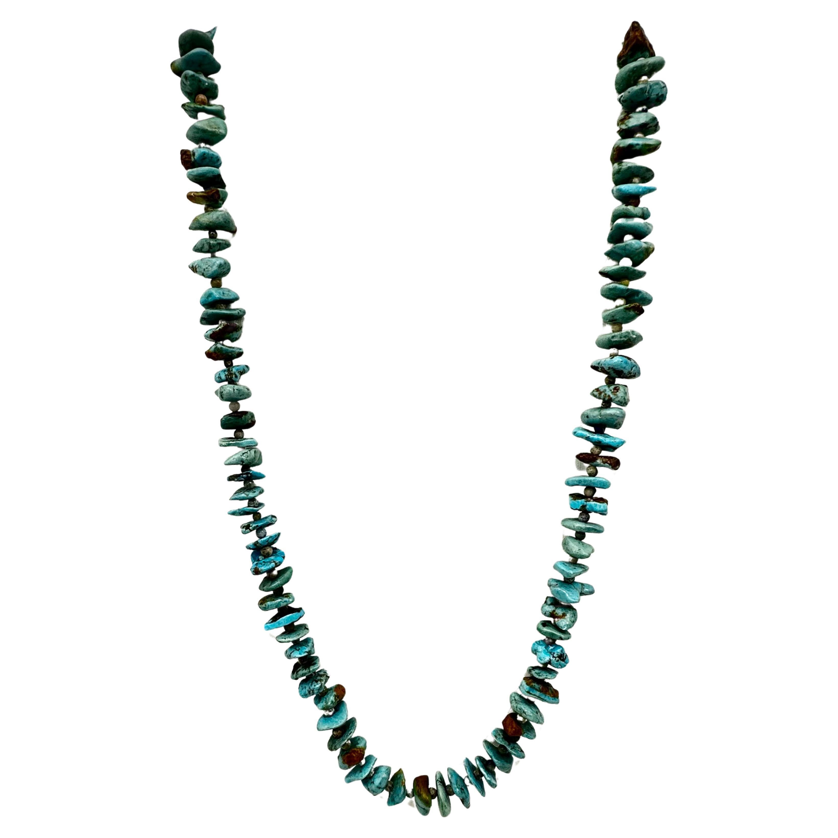 Sterling Silver Natural Kingman Turquoise Nuggets 30" Necklace 