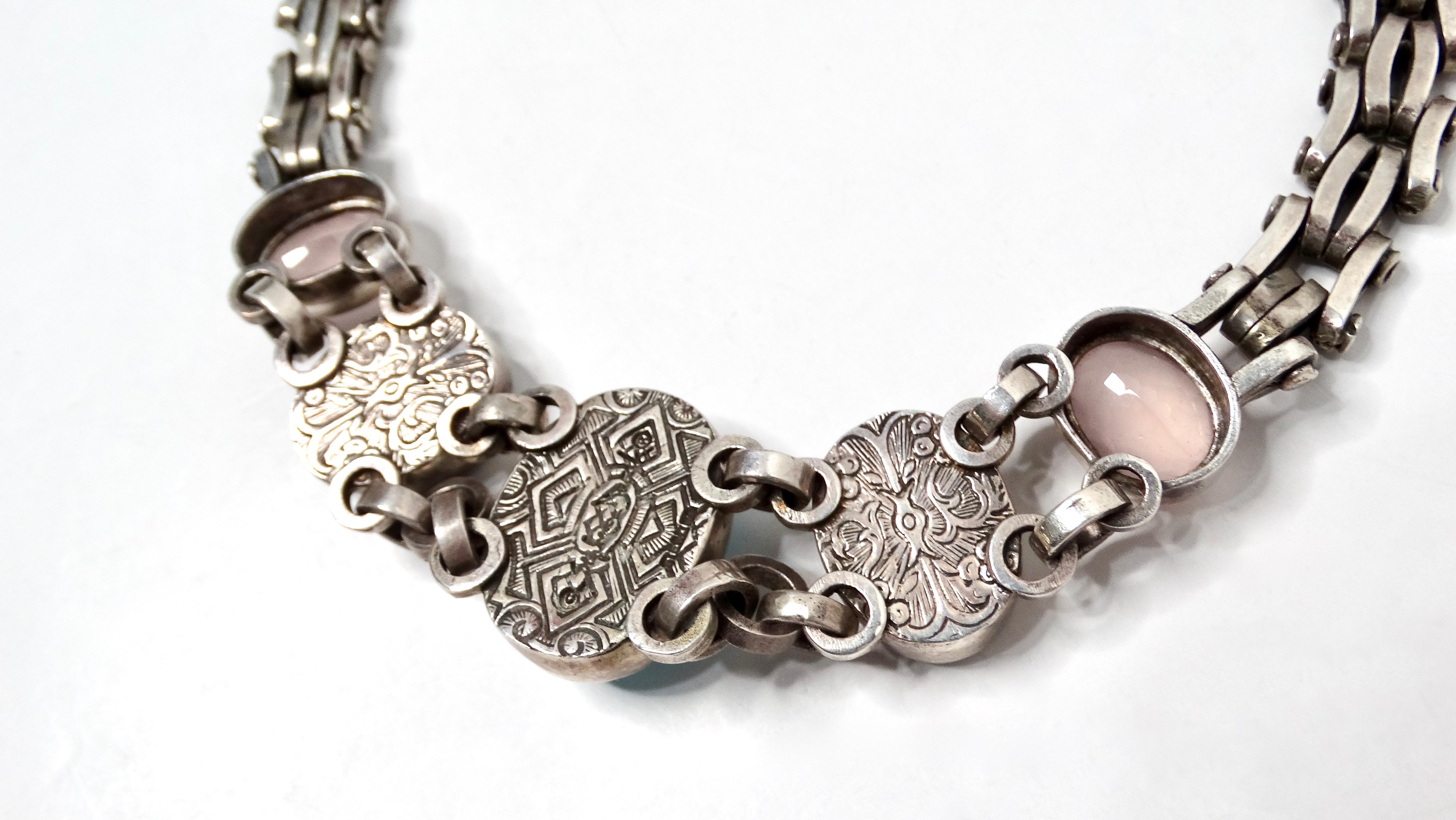 Collar de Eslabones de Plata de Ley con Múltiples Piedras Naturales en venta 2