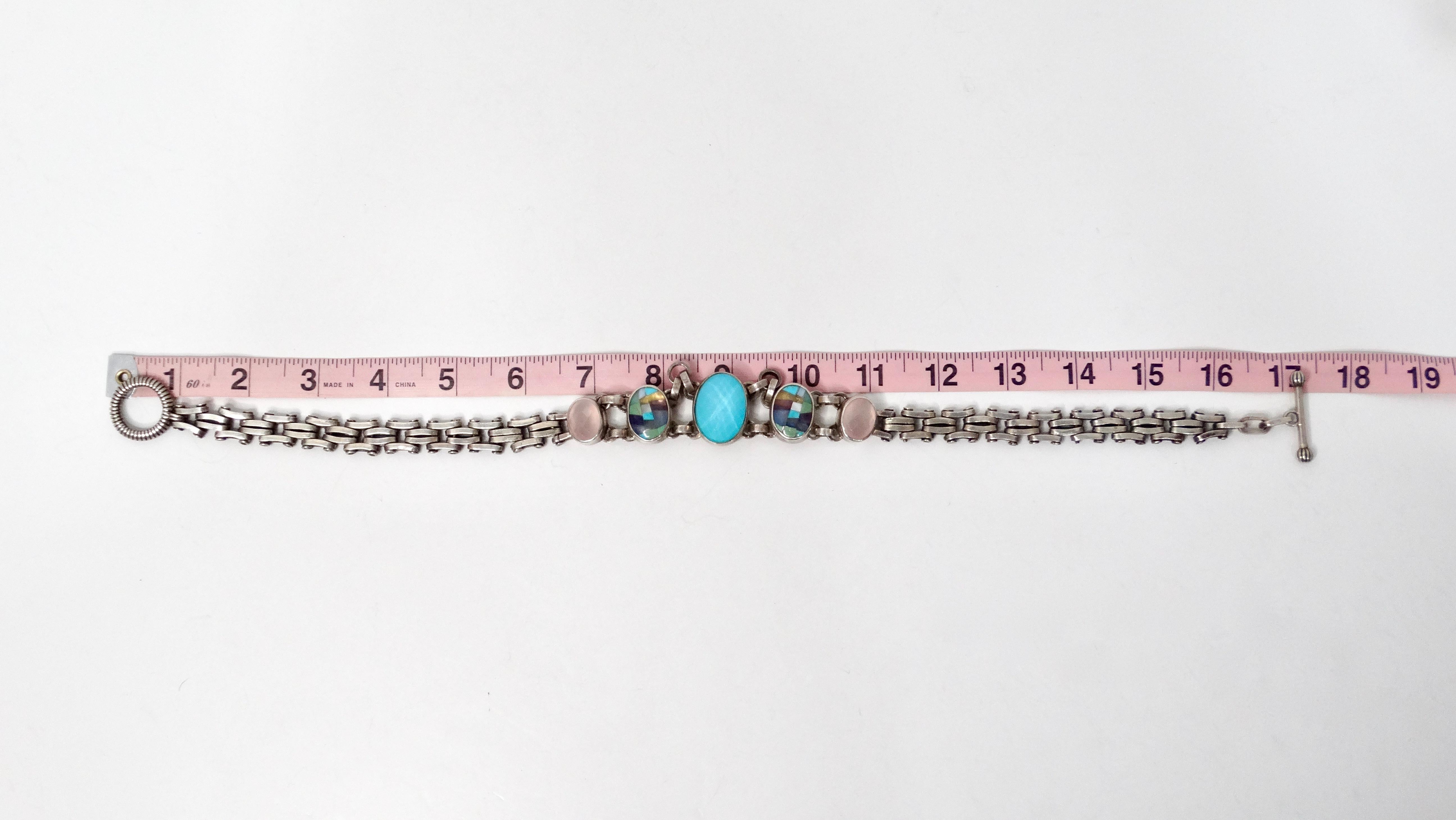 Collar de Eslabones de Plata de Ley con Múltiples Piedras Naturales en venta 3