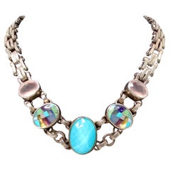 Sterling Silver Natural Mulit-Stone Toggle Link Necklace