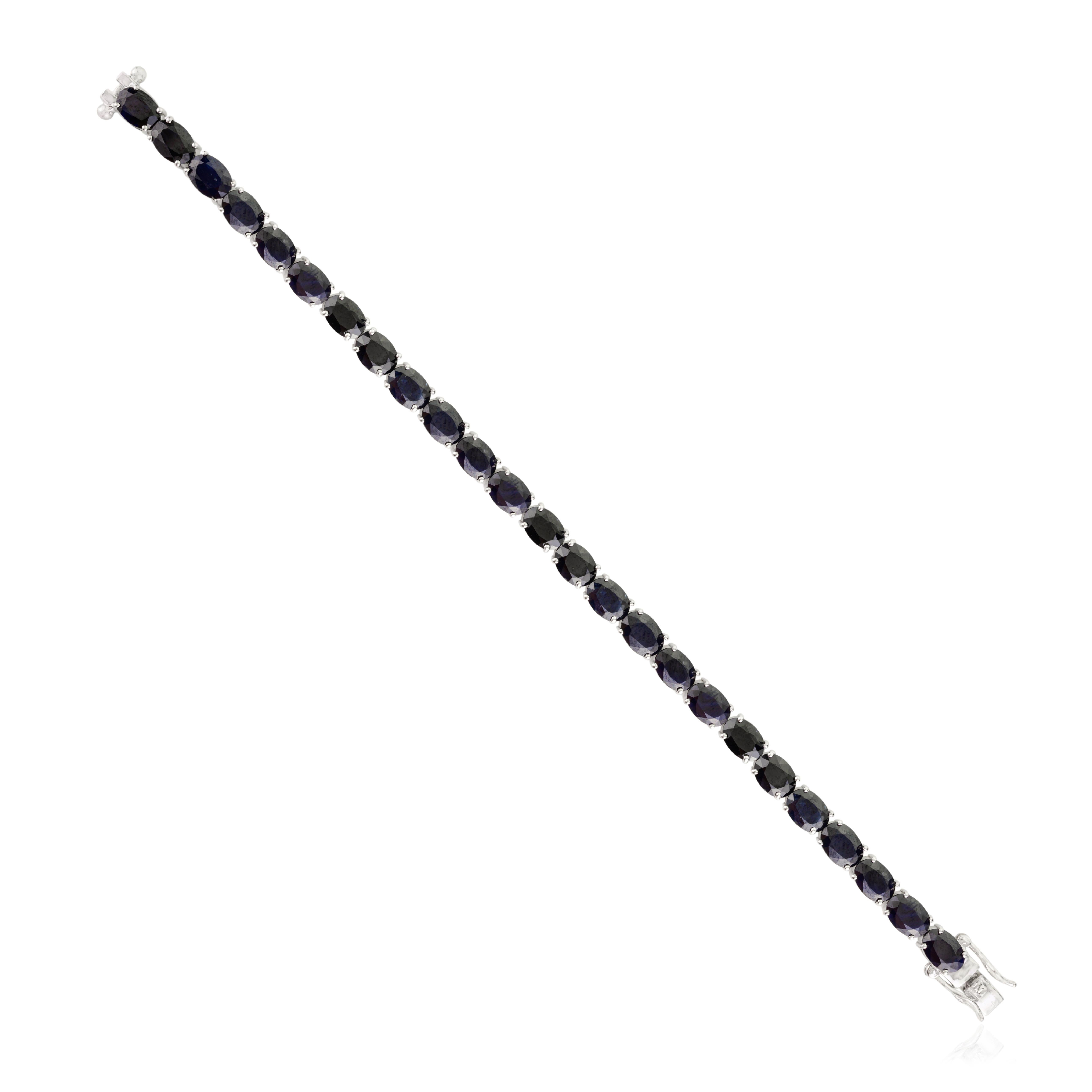 Modernista Bracciale tennis in argento Sterling con zaffiro blu taglio ovale Nature Gioielli in zaffiro in vendita