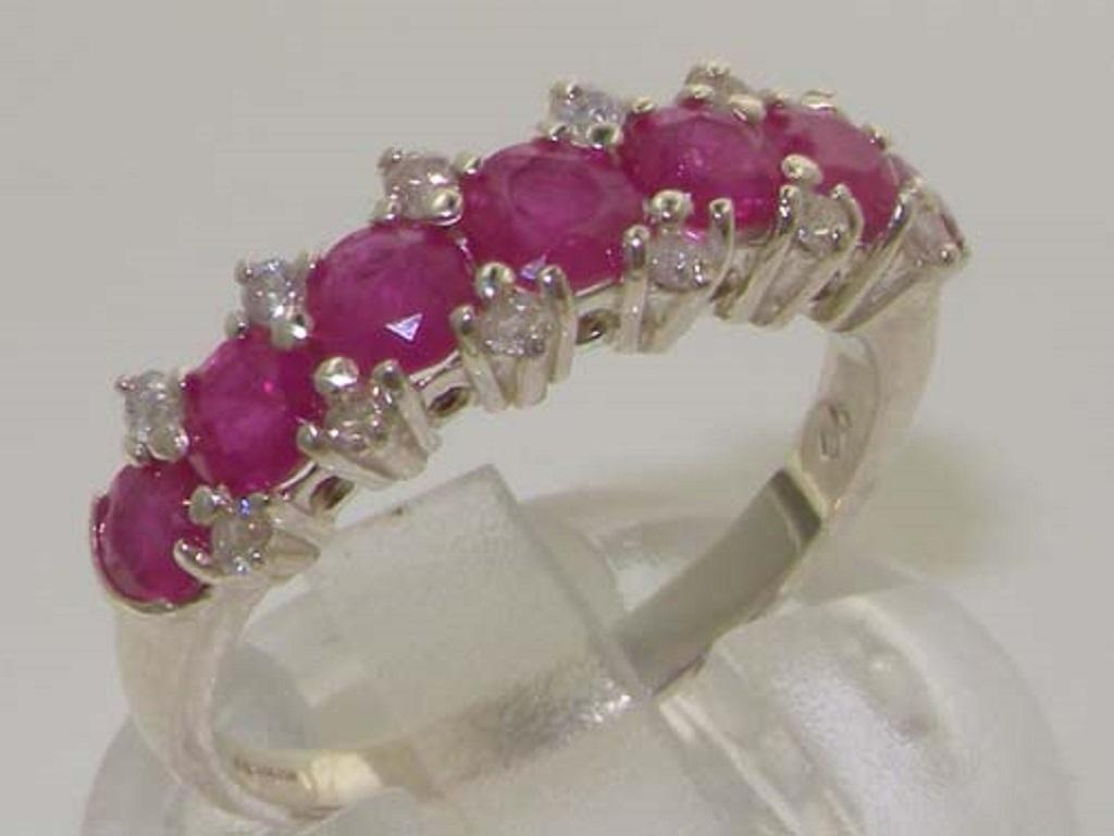 For Sale:  Sterling Silver Natural Ruby & Diamond Accent Half Eternity Ring Customizable 2