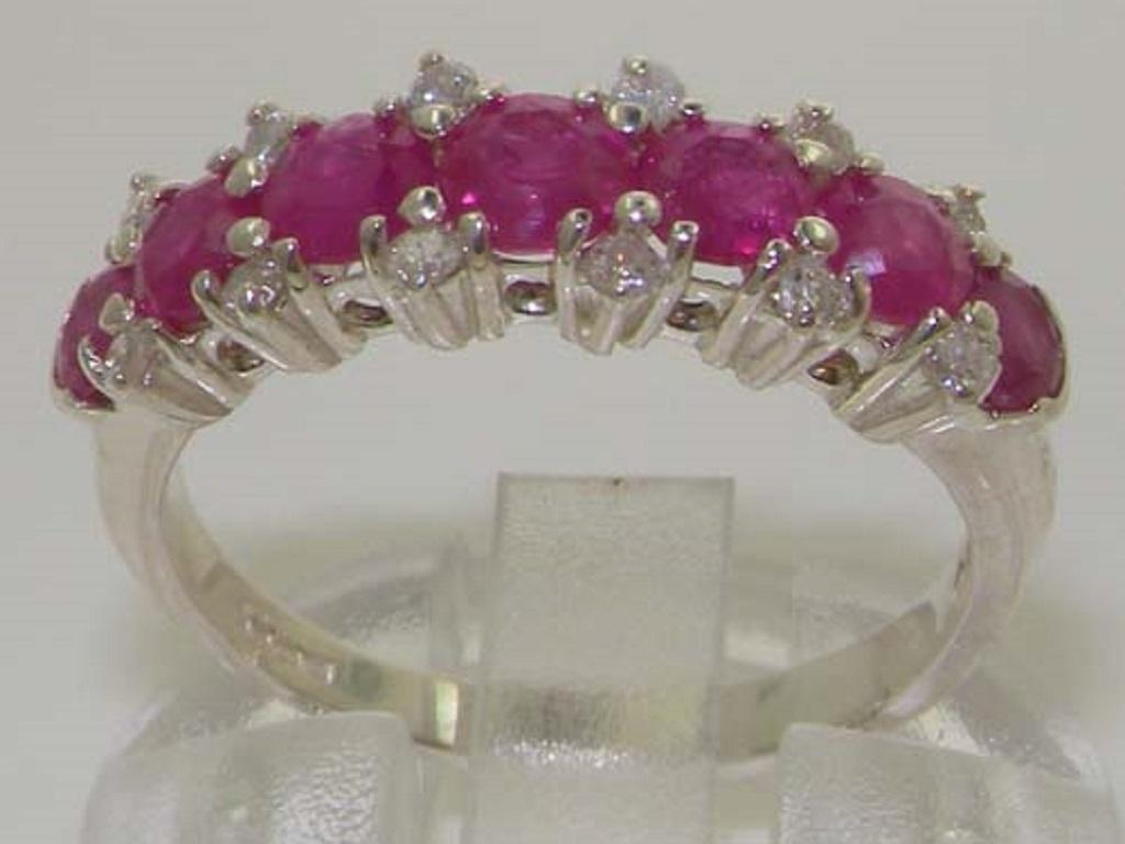 For Sale:  Sterling Silver Natural Ruby & Diamond Accent Half Eternity Ring Customizable 3