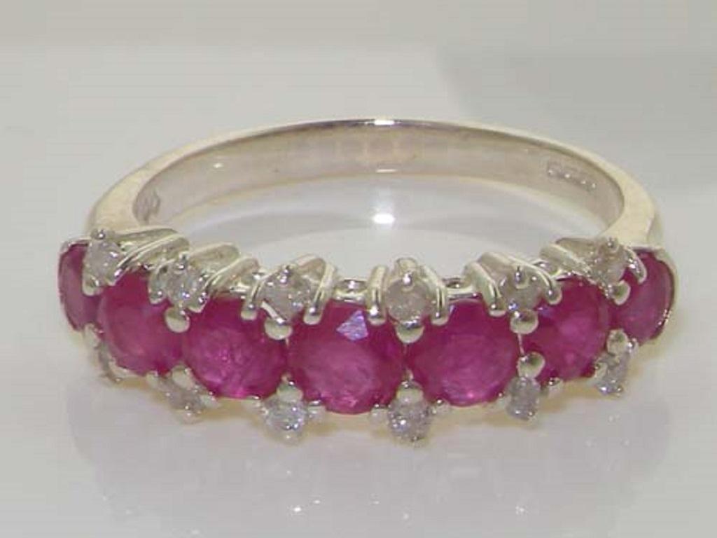 For Sale:  Sterling Silver Natural Ruby & Diamond Accent Half Eternity Ring Customizable 6