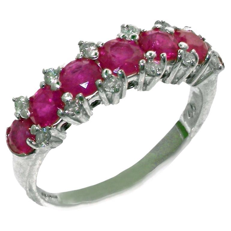 For Sale:  Sterling Silver Natural Ruby & Diamond Accent Half Eternity Ring Customizable