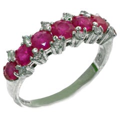 Halb-Eternity-Ring aus Sterlingsilber mit natürlichem Rubin und Diamant-Akzent, anpassbar