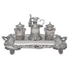 Support d'encre naturaliste victorien en argent sterling, Charles & George Fox, 1846