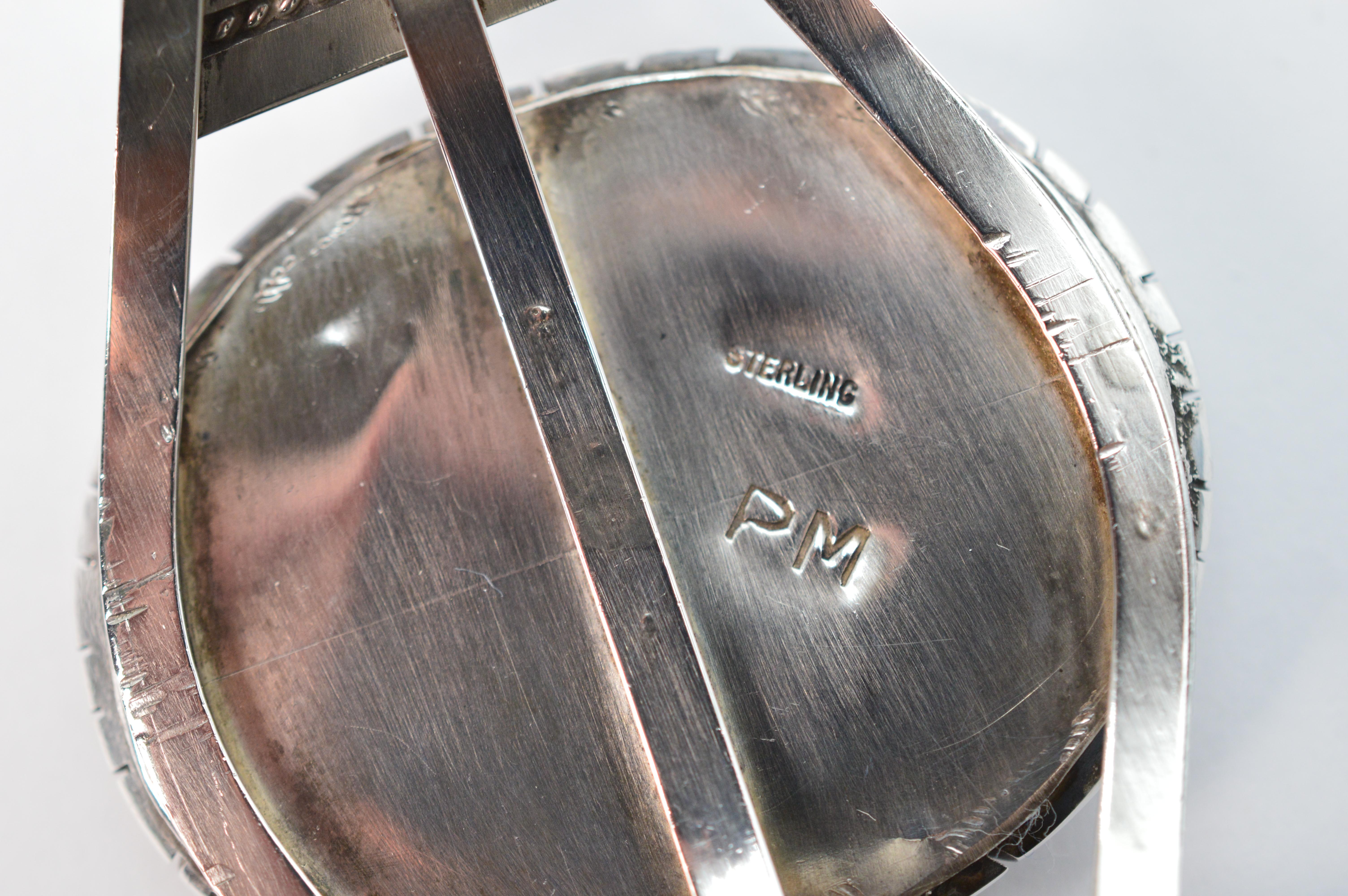 Sterling Silver Navajo Artisan Cuff Bracelet w Polished Unakite Stone 1