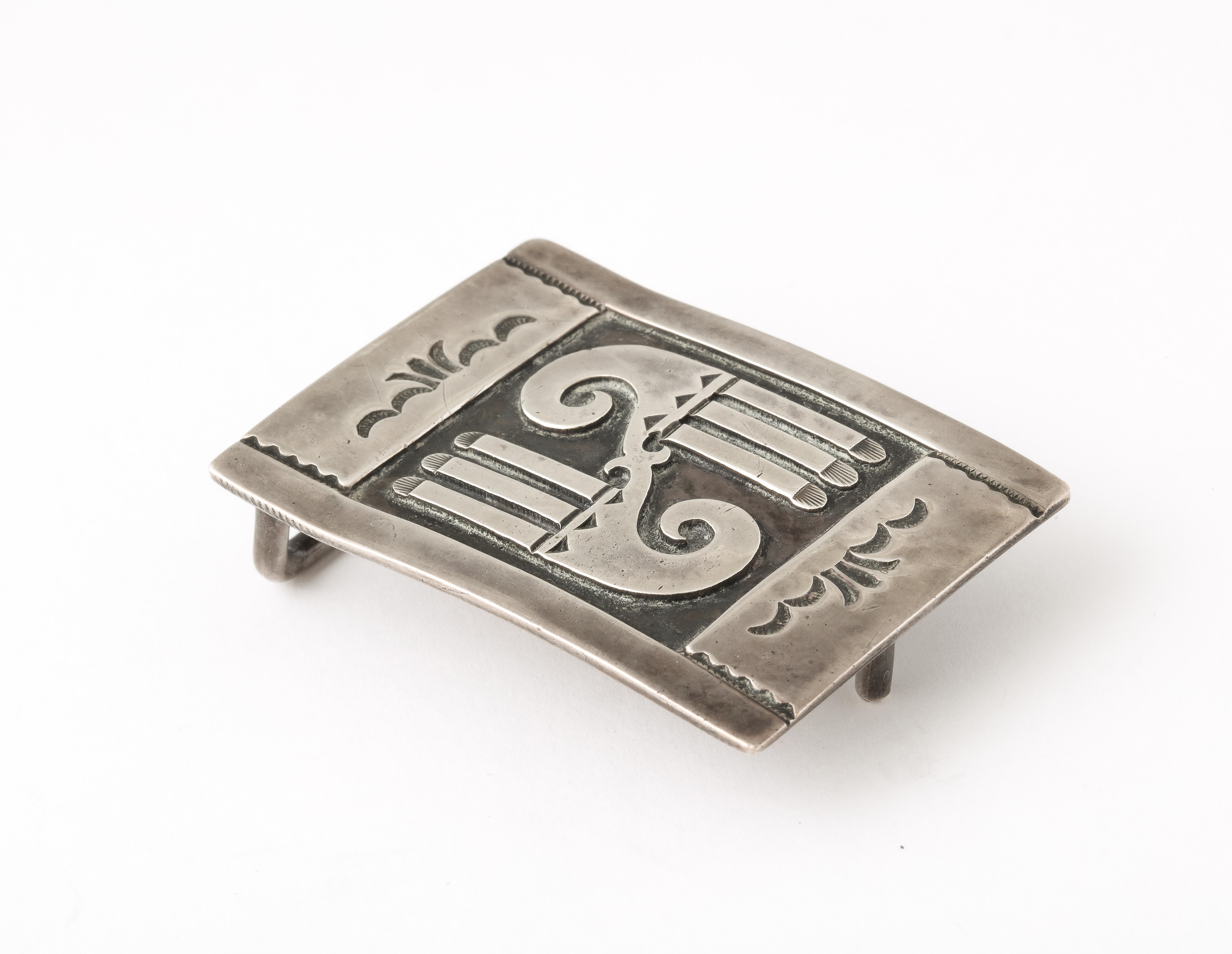 Sterling Silver Navajo Belt Buckle for Man or Woman In Excellent Condition In Stamford, CT