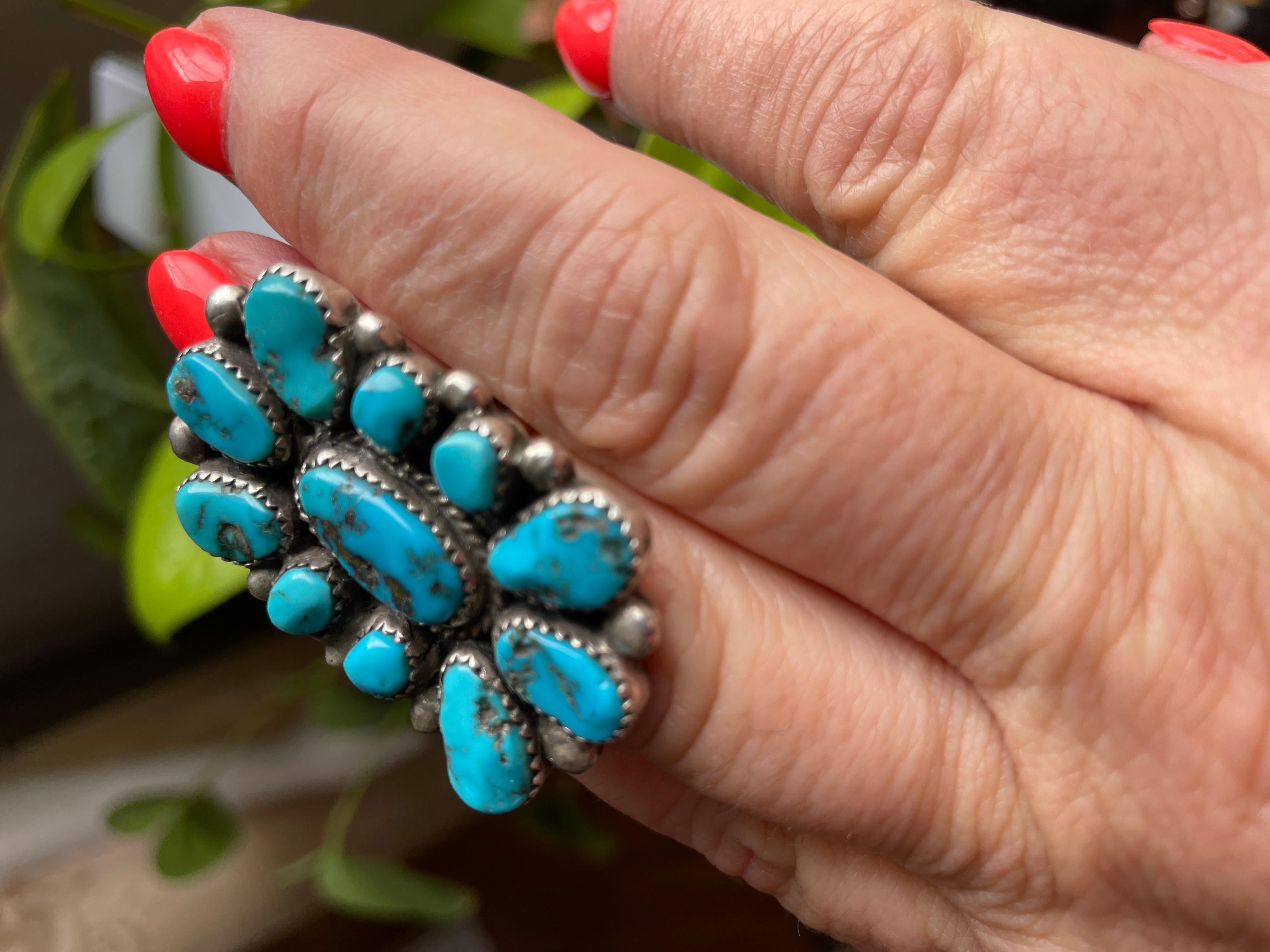 Uncut Sterling Silver Navajo Nugget Turquoise Ring - Native American  For Sale