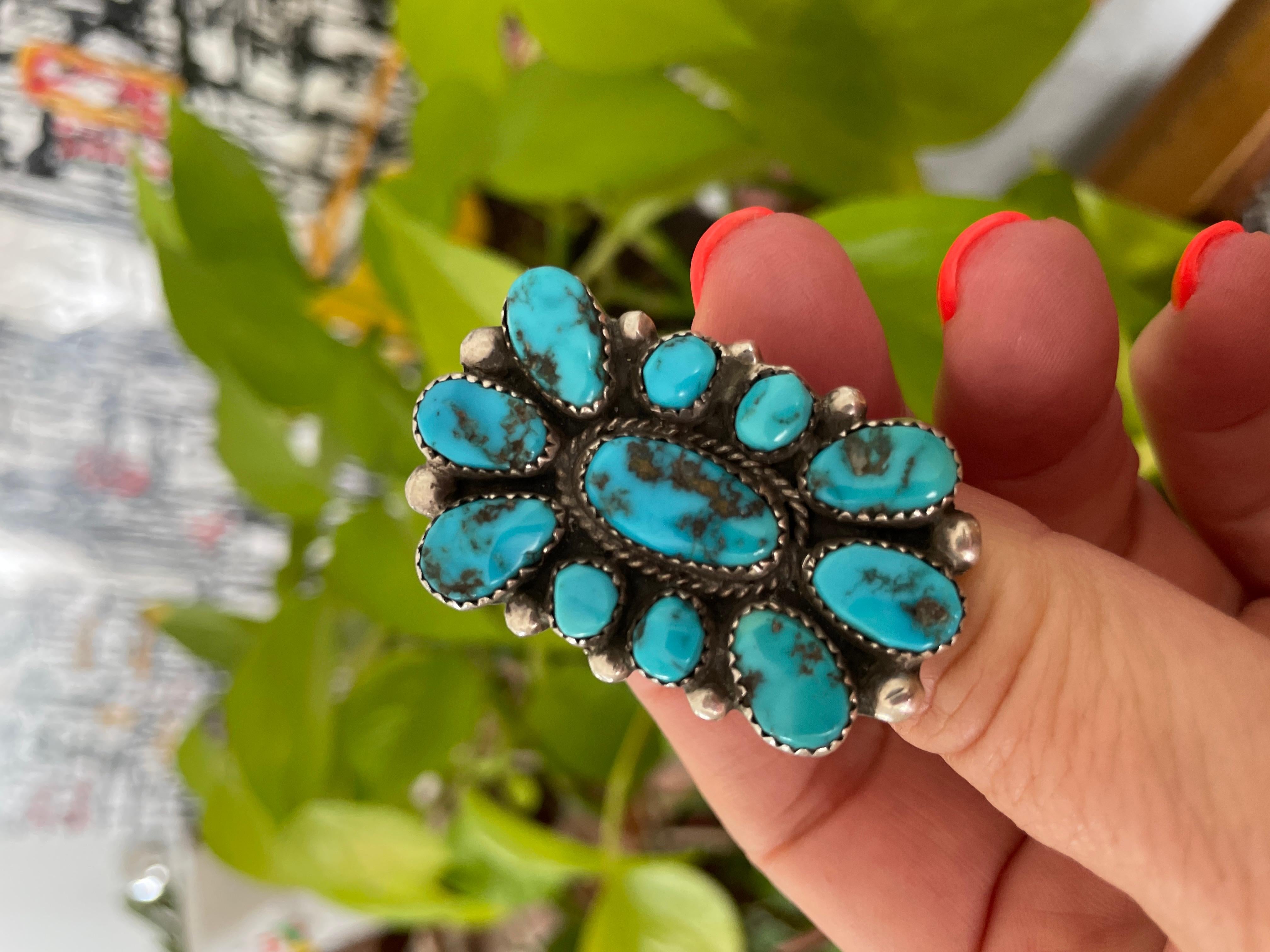 Sterling Silver Navajo Nugget Turquoise Ring - Native American  In Good Condition For Sale In Wallkill, NY