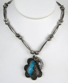 Sterling Silver Navajo Shadow Box Turquoise Necklace, 1970s