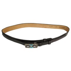 Retro Sterling Silver Navajo Turquoise Belt Buckle w/ Leather Belt 