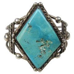 Sterling Silver Navajo Turquoise Cuff Bracelet Pawn Southwestern