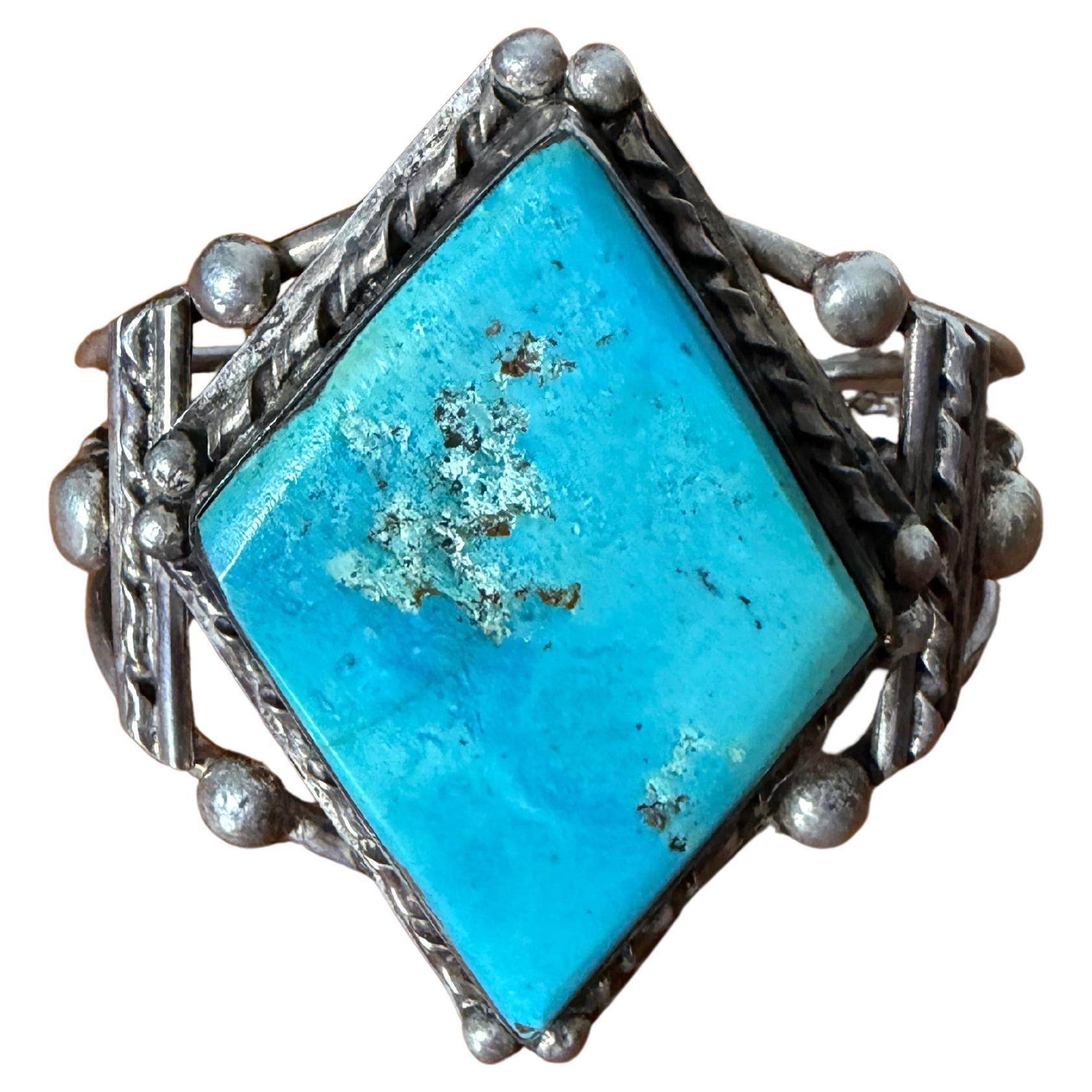 Sterling Silver Navajo Turquoise Cuff Bracelet Pawn Southwestern en vente