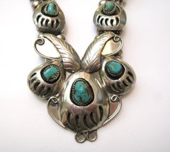 Sterling Silver Bear Claw Navajo Turquoise Shadow box Necklace