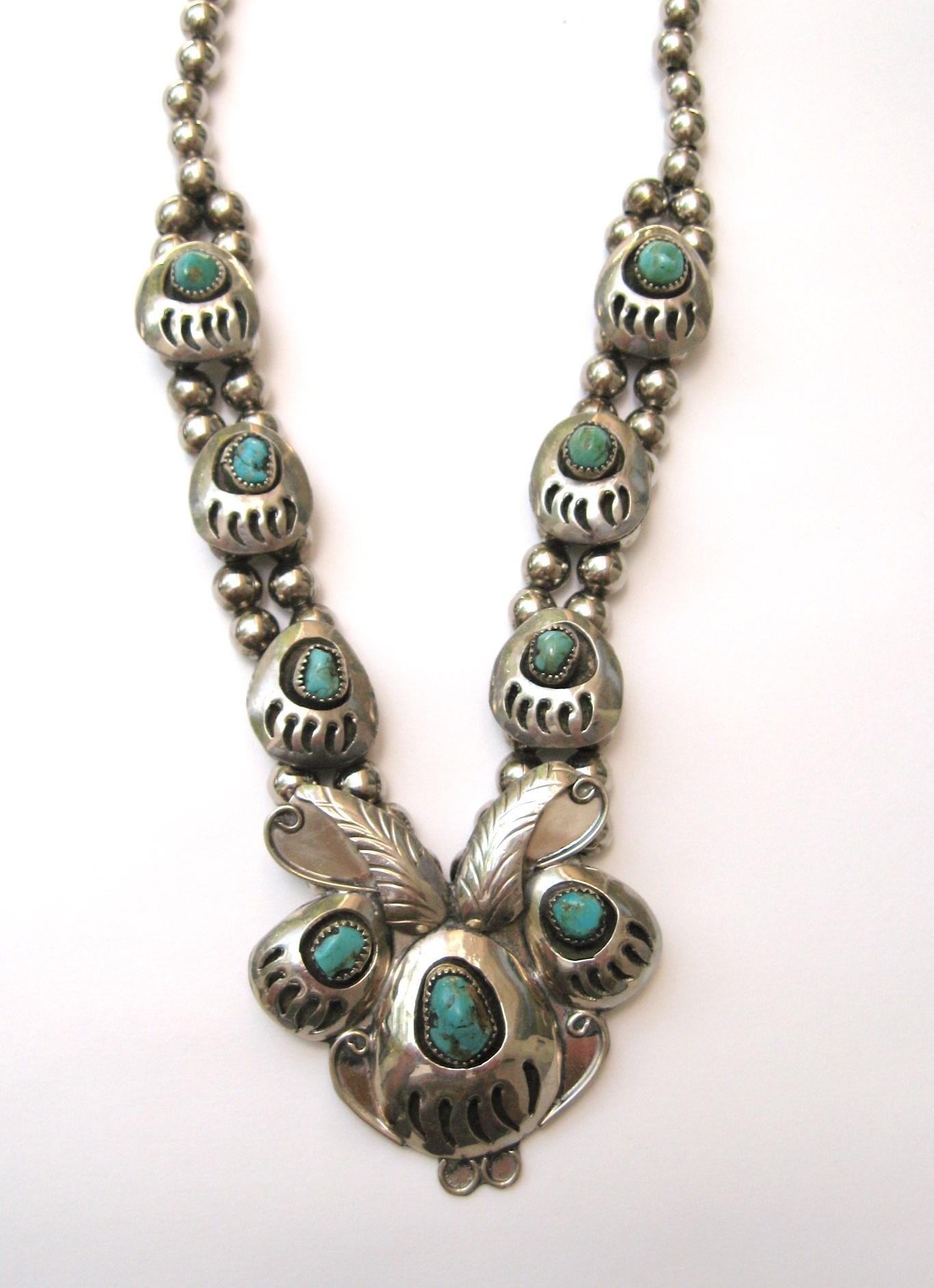 Sterling Silber Bärenklaue Navajo Türkis Schattenbox Halskette  (Indigene Kunst (Nord-/Südamerika)) im Angebot