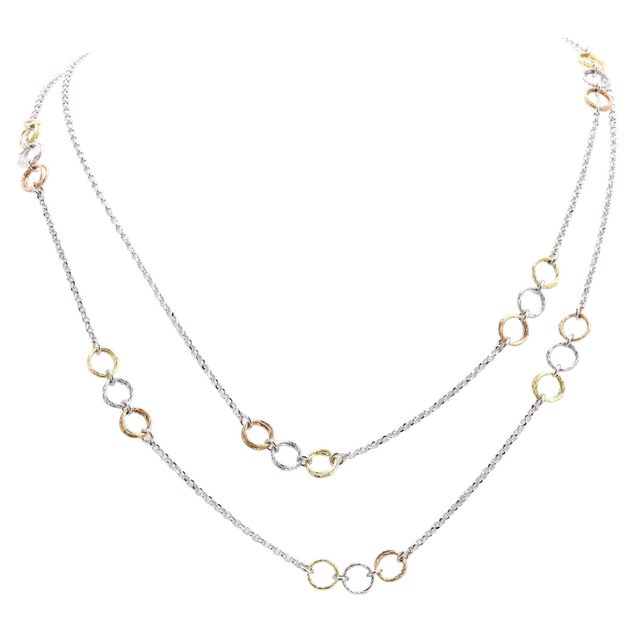 Collar de Plata de Ley 36 pulgadas tricolor Chapado en Oro